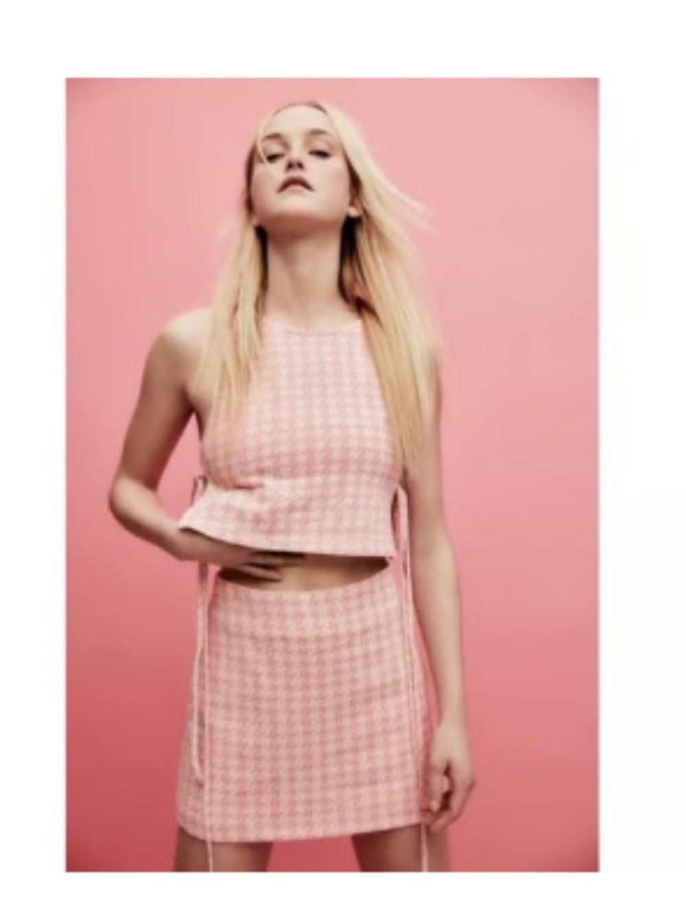 Zara Pink and White Houndstooth Mini Skort - Size XS